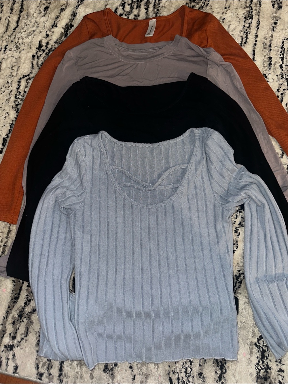 Women’s Ribbed Long-Sleeve tops- Light Blue, Black, Taupe,